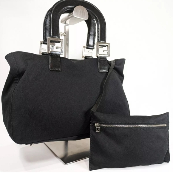 Fendi Handbags - FENDI Black Nylon and Leather Mini Tote Bag with Pouch!